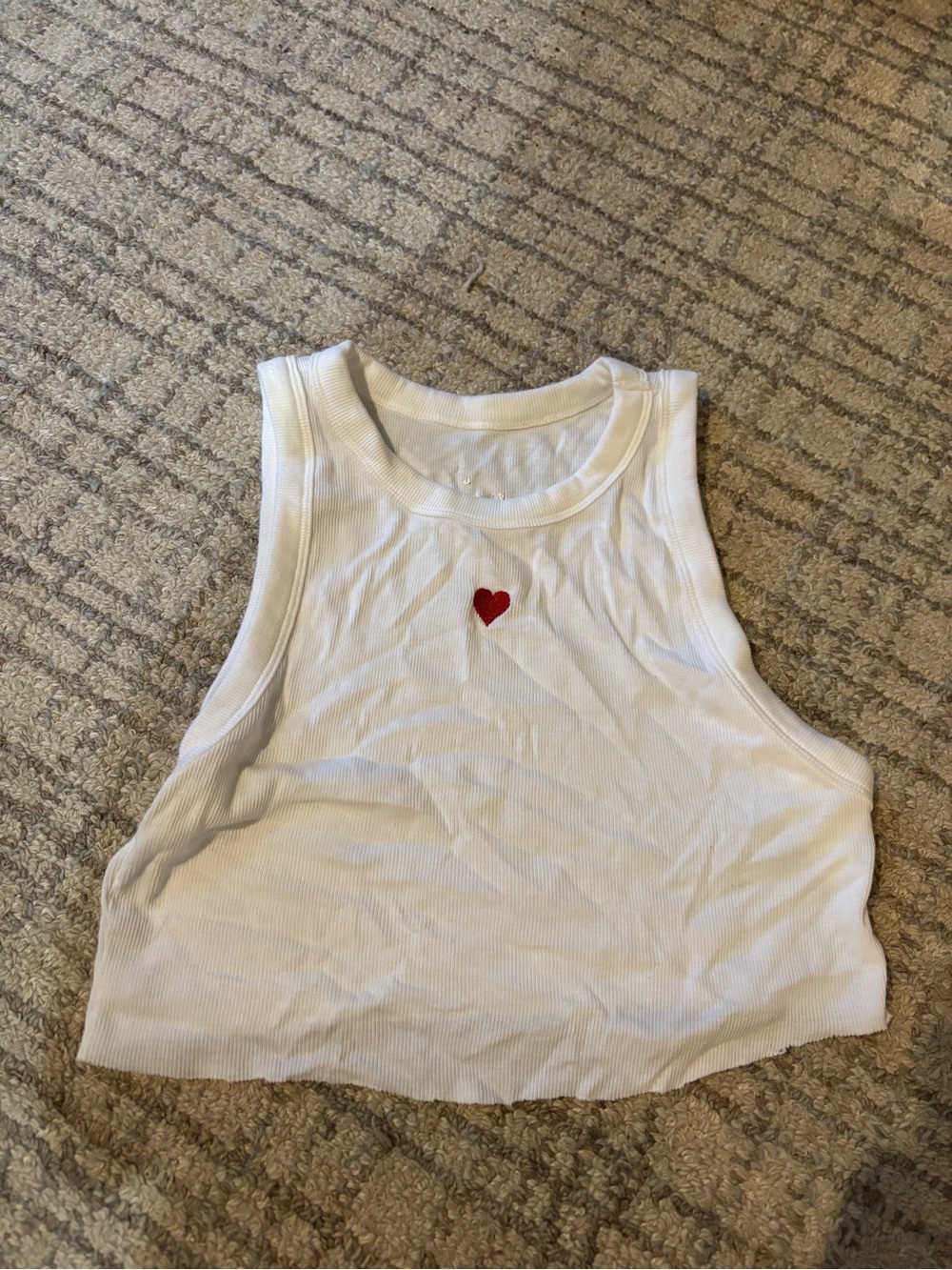 White Ribbed Crop Tank with Red Heart